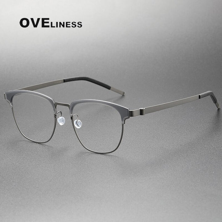 Oveliness Unisex Full Rim Square Acetate Titanium Eyeglasses 9849 Full Rim Oveliness gun grey