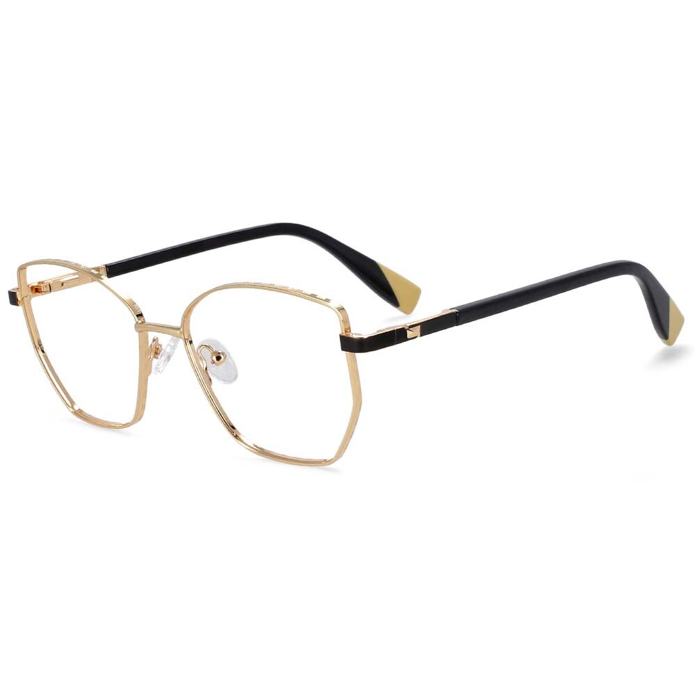 CCspace Women's Full Rim Square Cat Eye Alloy Frame Eyeglasses 54273 Full Rim CCspace China Gold