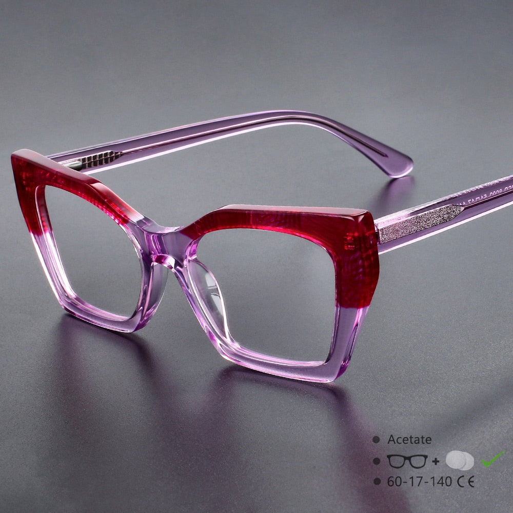 CCspace Unisex Full Rim Big Square Cat Eye Acetate Eyeglasses 55366 Full Rim CCspace RedPink China