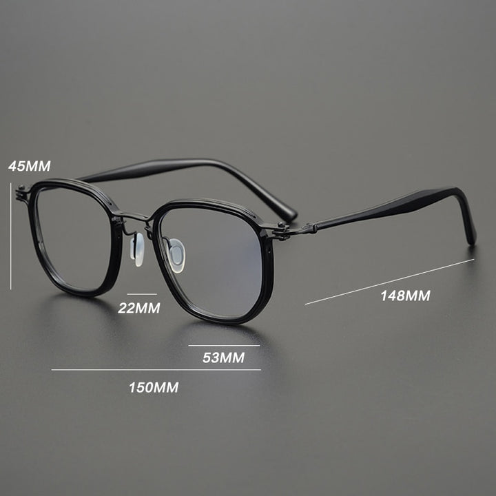 Gatenac Unisex Full Rim Square Titanium Acetate Frame Eyeglasses Gxyj815 Full Rim Gatenac