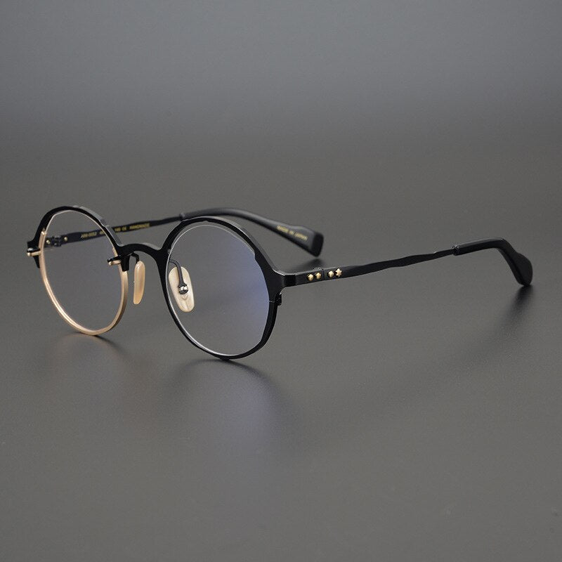CCspace Unisex Full Rim Irregular Round Handcrafted Titanium Eyeglasses 53160 Full Rim CCspace Black gold China