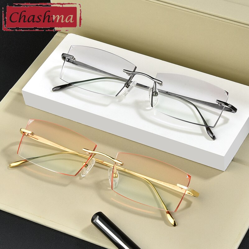 Chashma Ottica Men's Rimless Square Rectangle Titanium Eyeglasses Tinted Lenses 98069 Rimless Chashma Ottica   