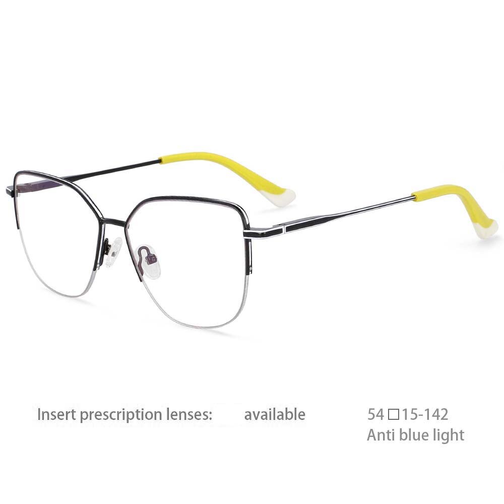 CCspace Unisex Semi Rim Square Alloy Frame Eyeglasses 54468 Semi Rim CCspace China black-white
