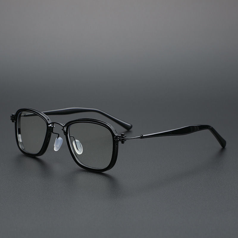 Cubojue Unisex Full Rim Small Irregular Square Acetate Alloy Myopic Reading Glasses Reading Glasses Cubojue no function lens 0 black black