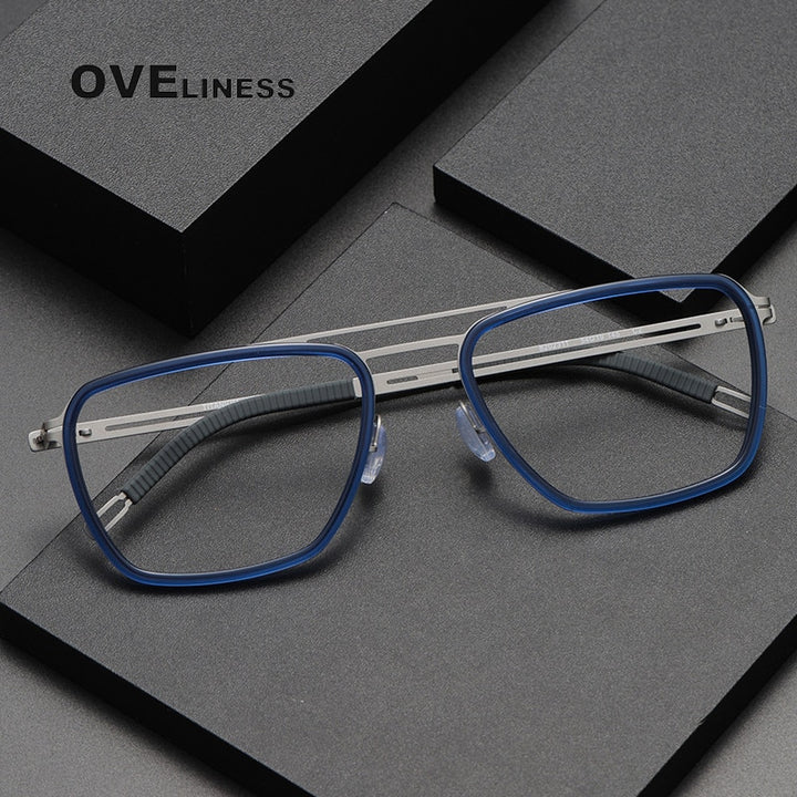 Oveliness Unisex Full Rim Square Double Bridge Titanium Eyeglasses 8202311 Full Rim Oveliness