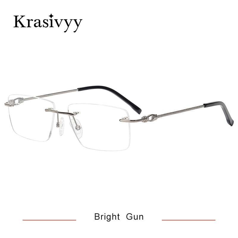 Krasivyy Unisex Rimless Square Titanium Eyeglasses Kr8661 Rimless Krasivyy Bright Gun China