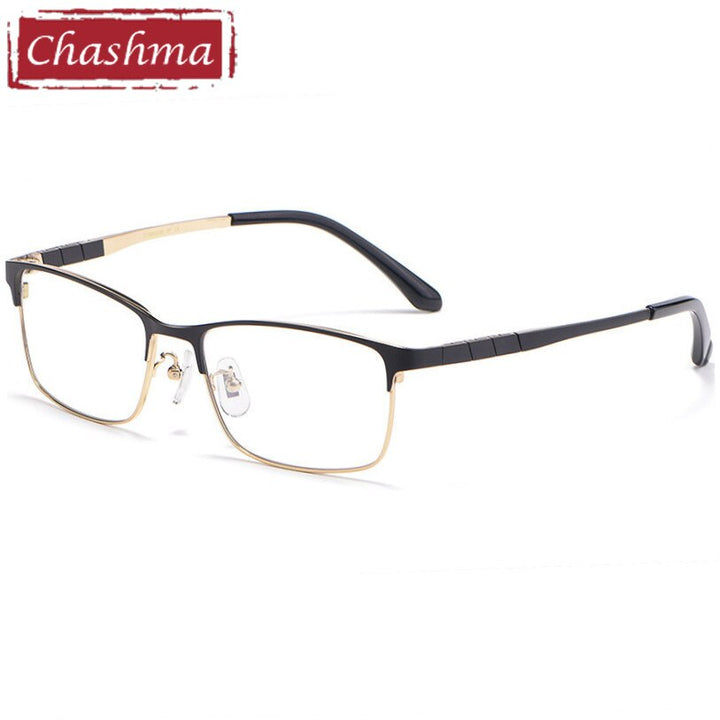 Chashma Ottica Unisex Full Rim Square Titanium Eyeglasses 0137 Full Rim Chashma Ottica Black Gold  