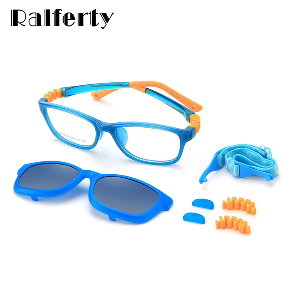 Ralferty  Unisex Children's Full Rim Square Acetate Eyeglasses With Polarized Clip On Sunglasses M18119 With Clip Ons Ralferty
