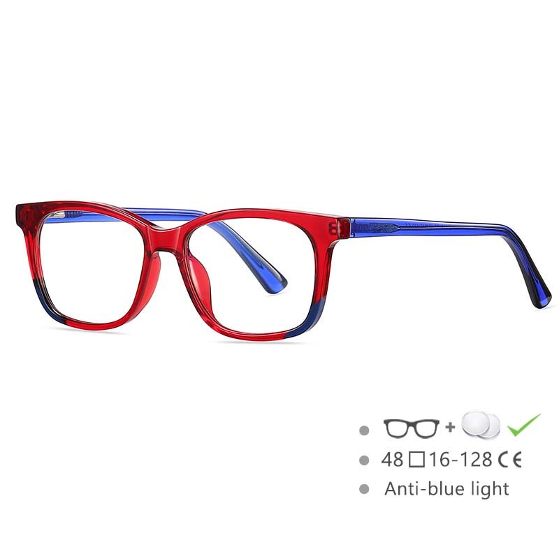 CCspace Youth's Unisex Full Rim Square Tr 90 Titanium Eyeglasses 54523 Full Rim CCspace China Red