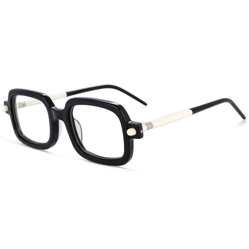 CCspace Unisex Full Rim Square Acetate Frame Eyeglasses 54163 Full Rim CCspace Black white