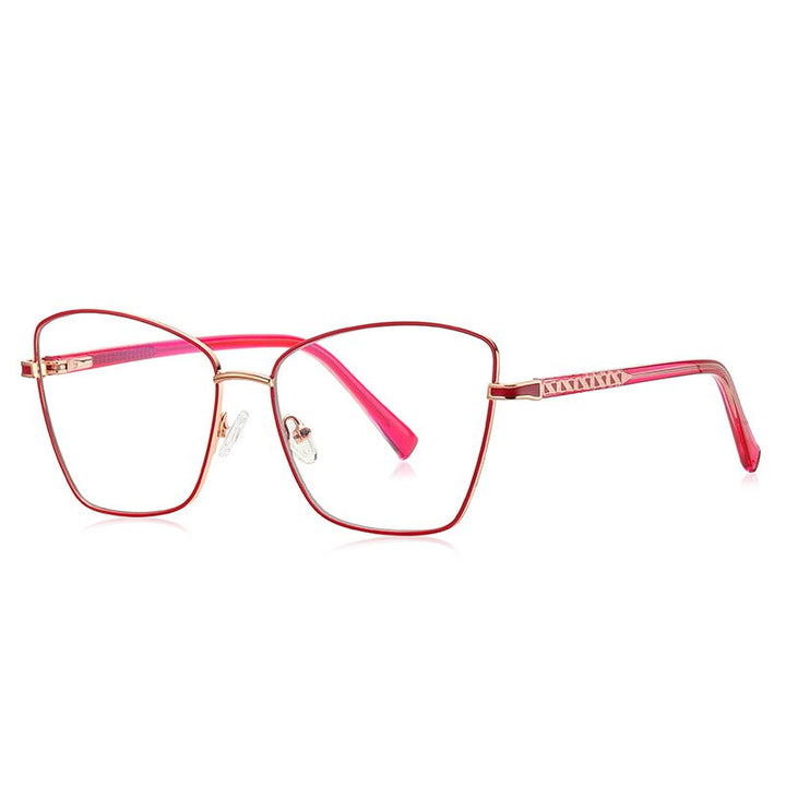 CCspace Unisex Full Rim Square Cat Eye Alloy Eyeglasses 55527 Full Rim CCspace China C3Red