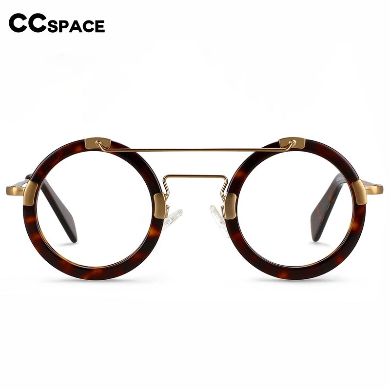 CCspace Unisex Full Rim Round Double Bridge Acetate Alloy Eyeglasses 55096 Full Rim CCspace