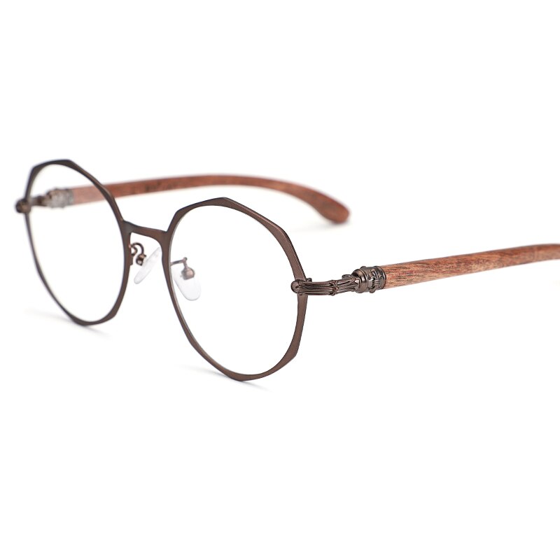 Hdcrafter Unisex Full Rim Polygon Titanium Frame Wood Temple Eyeglasses Full Rim Hdcrafter Eyeglasses