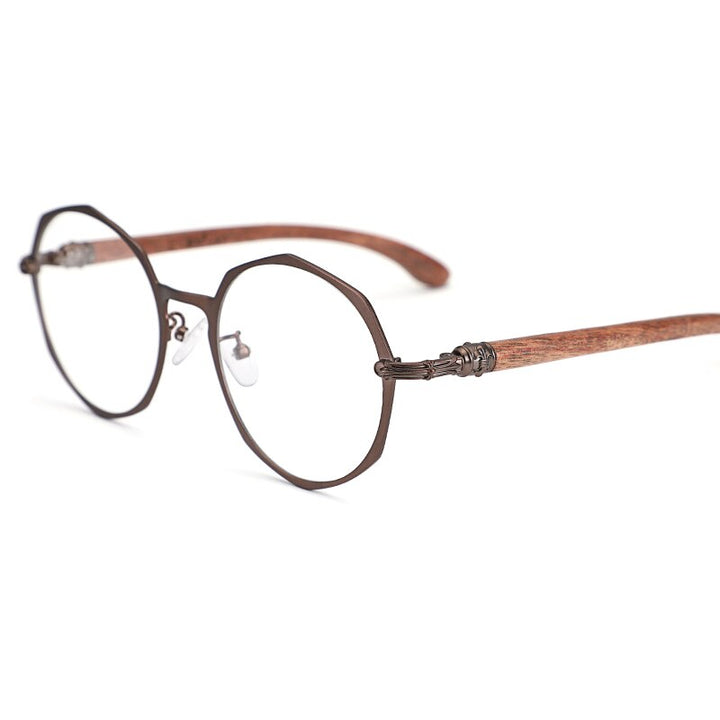 Hdcrafter Unisex Full Rim Polygon Titanium Frame Wood Temple Eyeglasses Full Rim Hdcrafter Eyeglasses