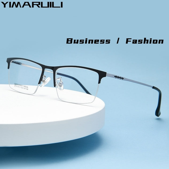 Yimaruili Men's Semi Rim Large Square Alloy Eyeglasses K9113 Semi Rim Yimaruili Eyeglasses   