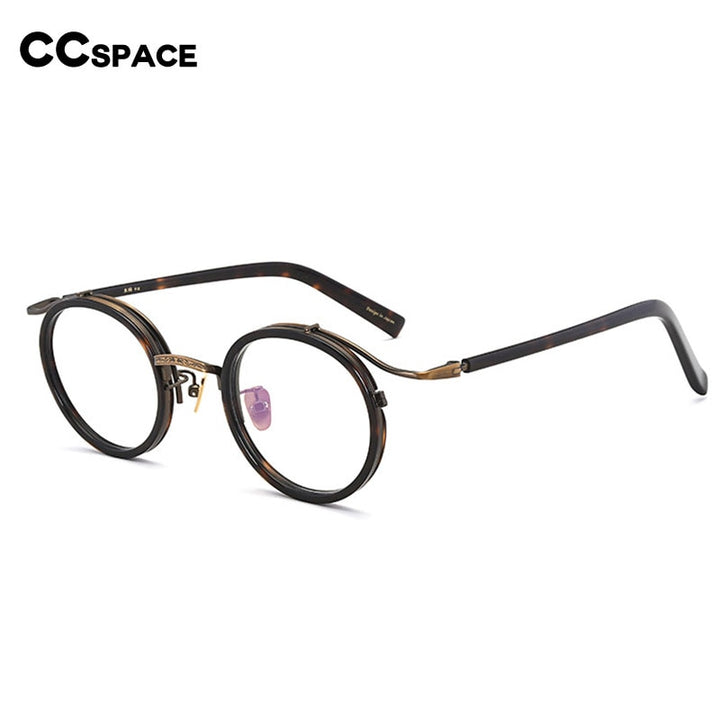 CCspace Unisex Full Rim Round Acetate Titanium Punk Frame Eyeglasses 54243 Full Rim CCspace
