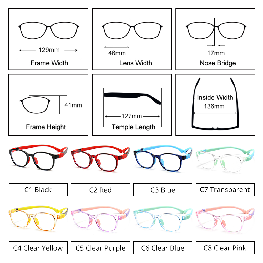 Ralferty Unisex Children's Full Rim Round Square Tr 90 Silicone Eyeglasses M91029 Full Rim Ralferty