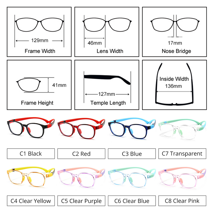 Ralferty Unisex Children's Full Rim Round Square Tr 90 Silicone Eyeglasses M91029 Full Rim Ralferty