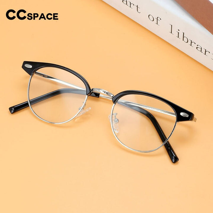 CCspace Unisex Full Rim Round Square Alloy Eyeglasses 55866 Full Rim CCspace