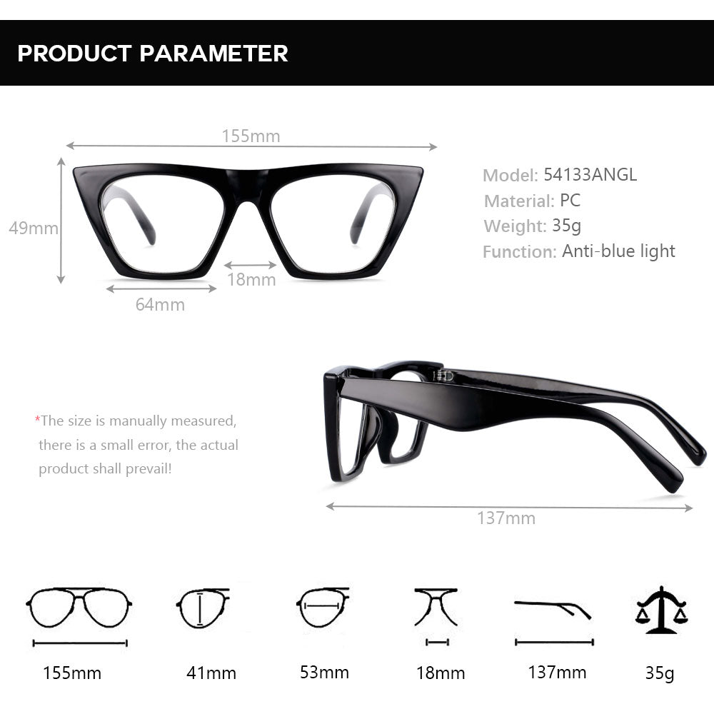 CCspace Women's Full Rim Oversized Square Cat Eye Resin Frame Eyeglasses 54133 Full Rim CCspace