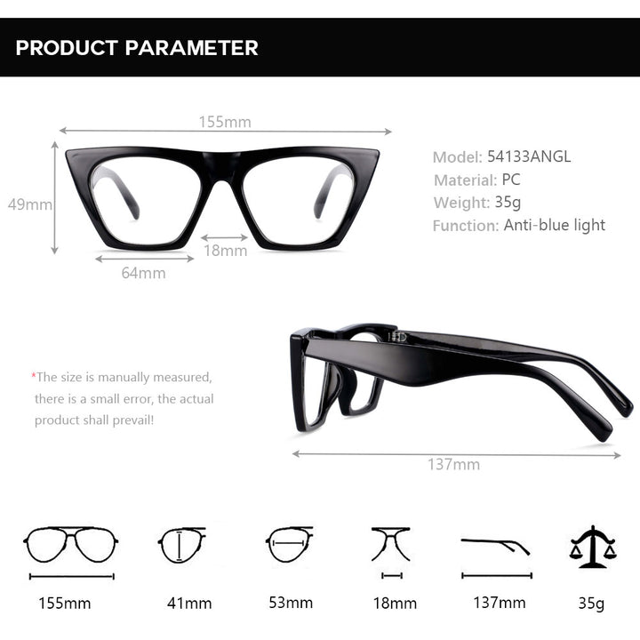 CCspace Women's Full Rim Oversized Square Cat Eye Resin Frame Eyeglasses 54133 Full Rim CCspace