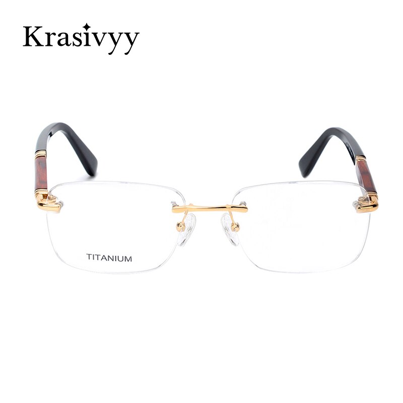 Krasivyy Unisex Rimless Square Titanium Wooden Eyeglasses Ls01 Rimless Krasivyy   