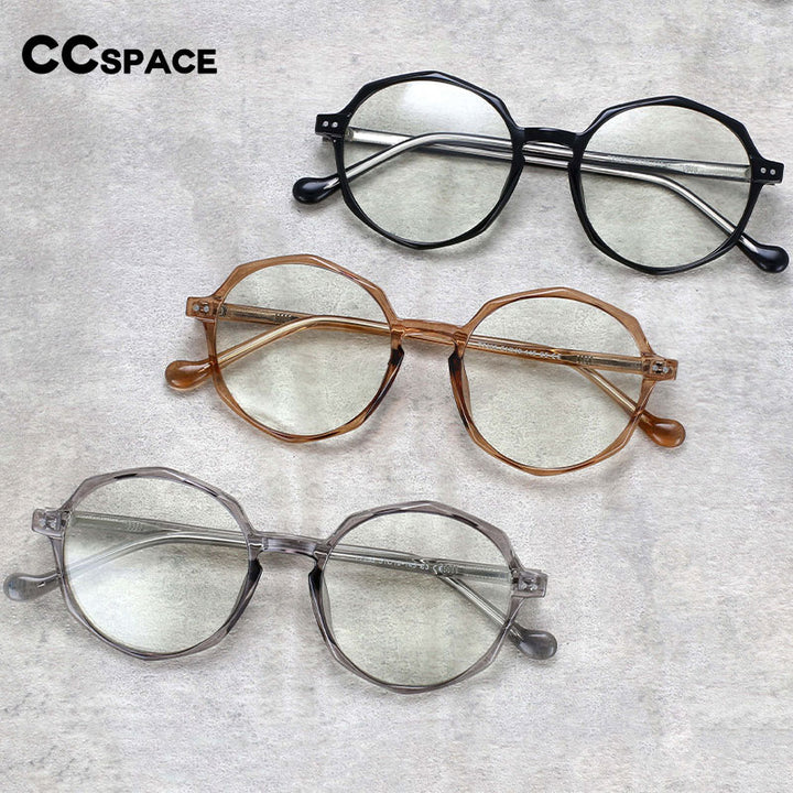 CCspace Unisex Full Rim Polygon Round Acetate Tr 90 Eyeglasses 53168 Full Rim CCspace