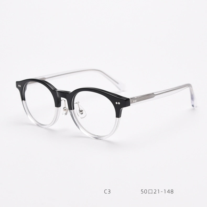 CCspace Unisex Full Rim Round Acetate Eyeglasses 55692 Full Rim CCspace BlackClear China