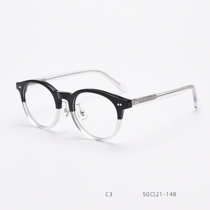 CCspace Unisex Full Rim Round Acetate Eyeglasses 55692 Full Rim CCspace BlackClear China