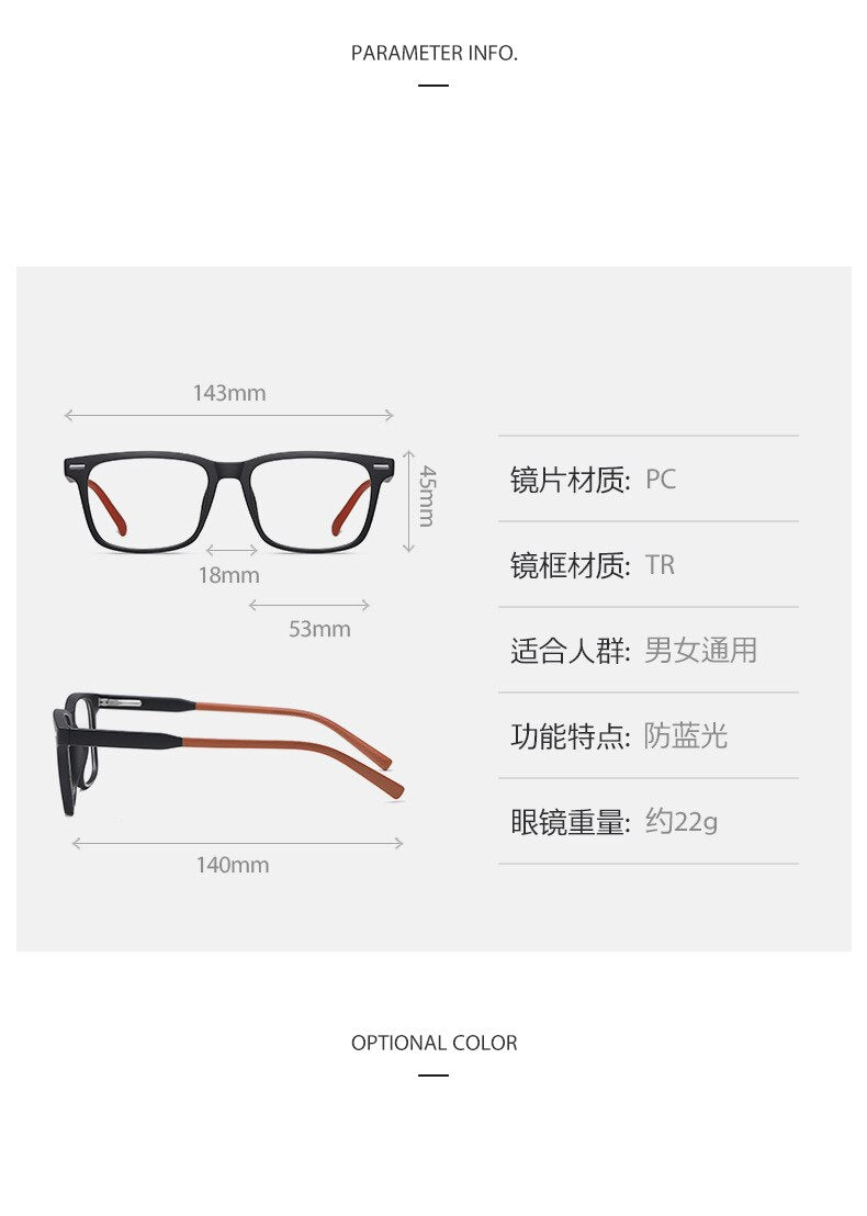 CCspace Unisex Full Rim Square Tr 90 Titanium Eyeglasses 55256 Full Rim CCspace
