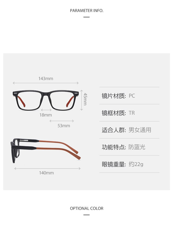 CCspace Unisex Full Rim Square Tr 90 Titanium Eyeglasses 55256 Full Rim CCspace