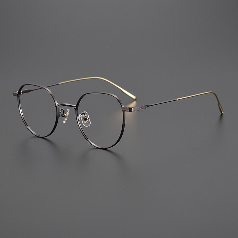 Gatenac Unisex Full Rim Flat Top Round Titanium Eyeglasses Gxyj1010 Full Rim Gatenac Coffe Gold