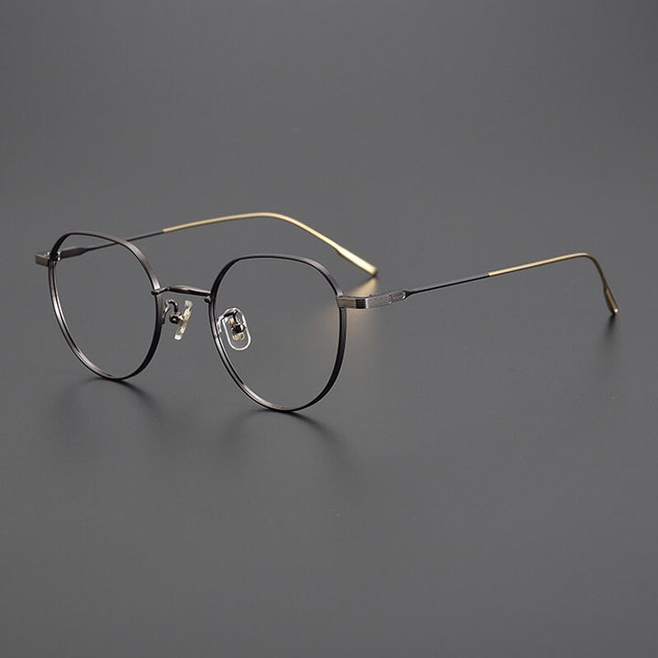 Gatenac Unisex Full Rim Flat Top Round Titanium Eyeglasses Gxyj1010 Full Rim Gatenac Coffe Gold