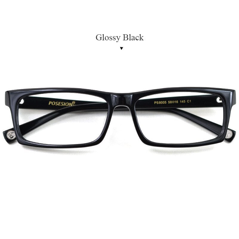 Hdcrafter Men's Full Rim Rectangle Acetate Frame Eyeglasses Ps8005 Full Rim Hdcrafter Eyeglasses Glossy Black