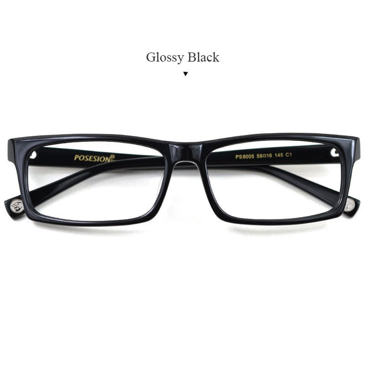 Hdcrafter Men's Full Rim Rectangle Acetate Frame Eyeglasses Ps8005 Full Rim Hdcrafter Eyeglasses Glossy Black