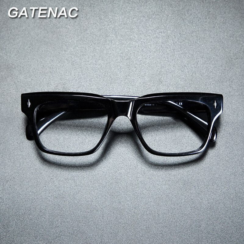 Gatenac Unisex Full Rim Square Acetate Rivet Eyeglasses Gxyj918 Full Rim Gatenac