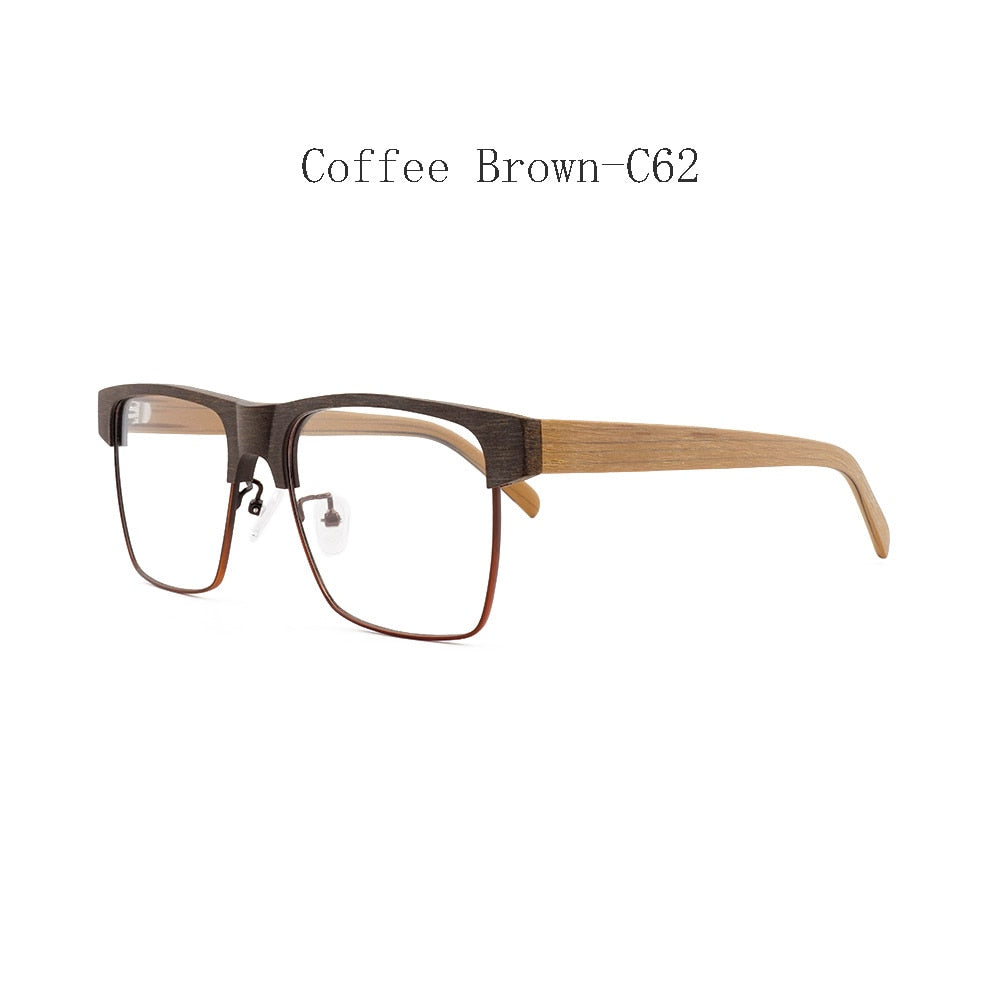 Hdcrafter Men's Full Rim Large Square Wood Eyeglasses 6252 Full Rim Hdcrafter Eyeglasses Coffee Brown-C62
