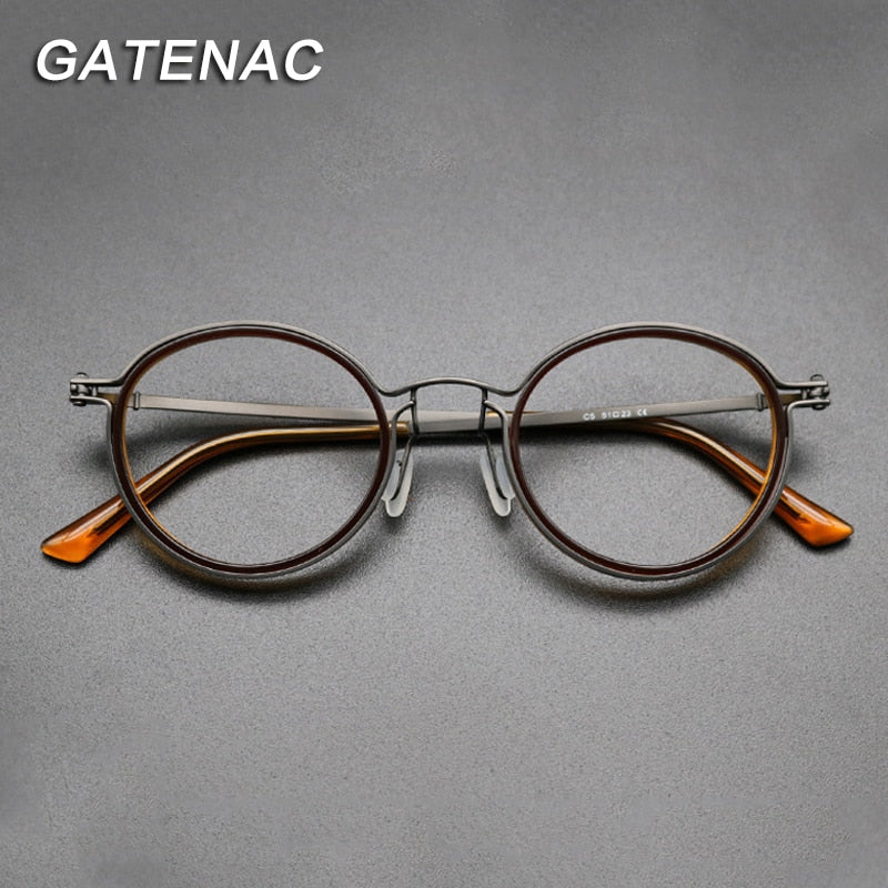 Gatenac Unisex Full Rim Round Titanium Frame Eyeglasses Gxyj639 Full Rim Gatenac