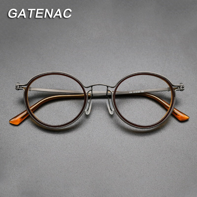 Gatenac Unisex Full Rim Round Titanium Frame Eyeglasses Gxyj639 Full Rim Gatenac   