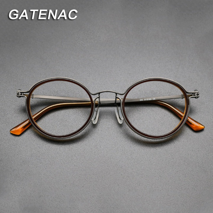 Gatenac Unisex Full Rim Round Titanium Frame Eyeglasses Gxyj639 Full Rim Gatenac
