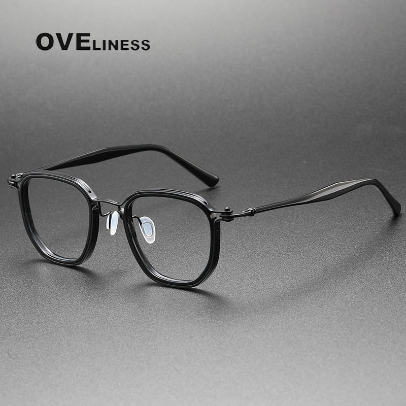 Oveliness Unisex Full Rim Round Square Acetate Titanium Eyeglasses 5865 Full Rim Oveliness black