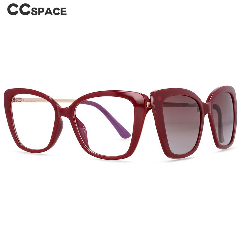 CCspace Women's Full Rim Rectangle Cat Eye Tr 90 Titanium Eyeglasses Clip On Sunglasses 53851 With Clip Ons CCspace