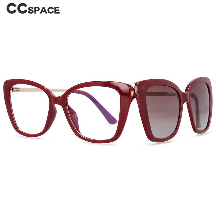 CCspace Women's Full Rim Rectangle Cat Eye Tr 90 Titanium Eyeglasses Clip On Sunglasses 53851 With Clip Ons CCspace
