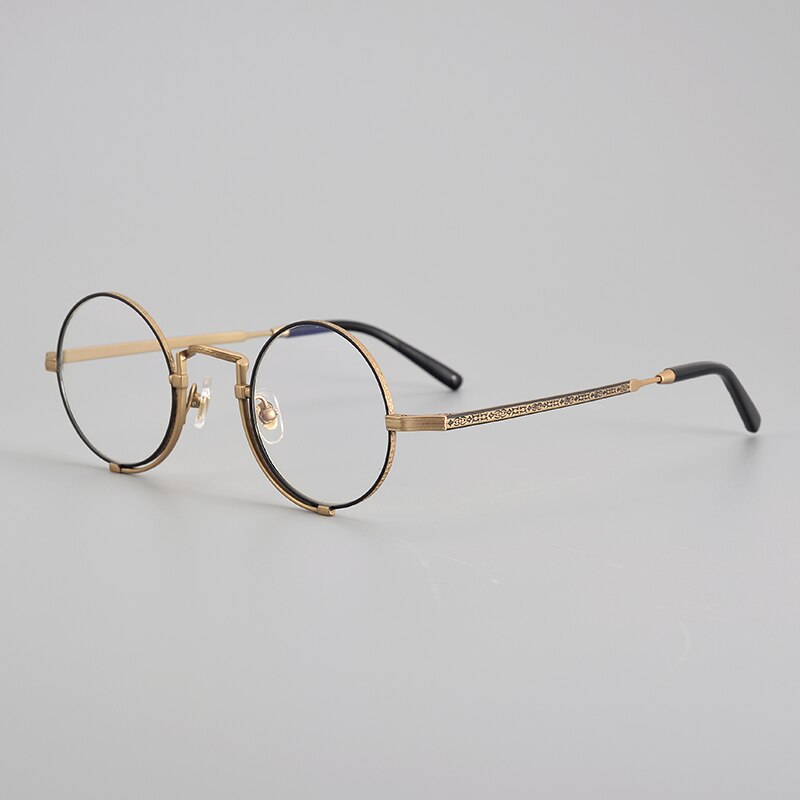 Muzz Unisex Full Rim Small Round Titanium Eyeglasses 5919 Full Rim Muzz Black Gold