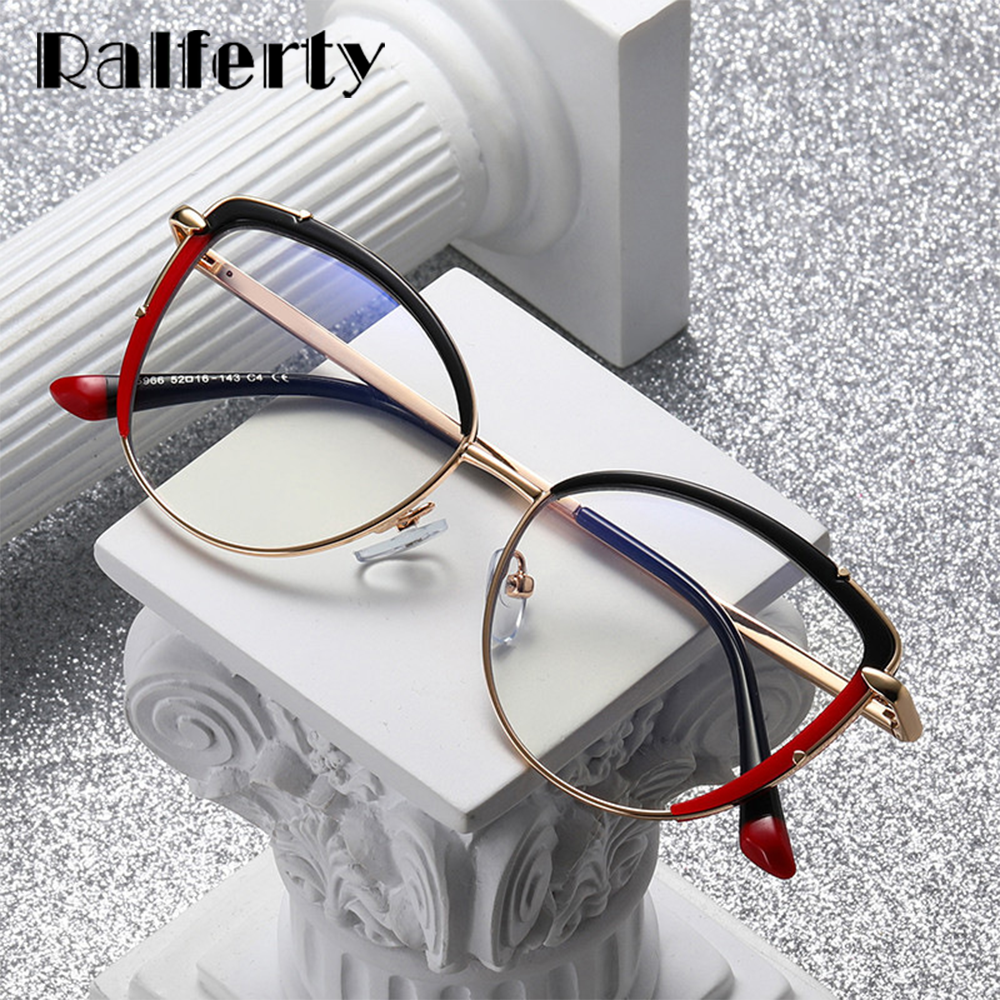 Ralferty Women's Full Rim Square Cat Eye Acetate Alloy Eyeglasses F95966 Full Rim Ralferty