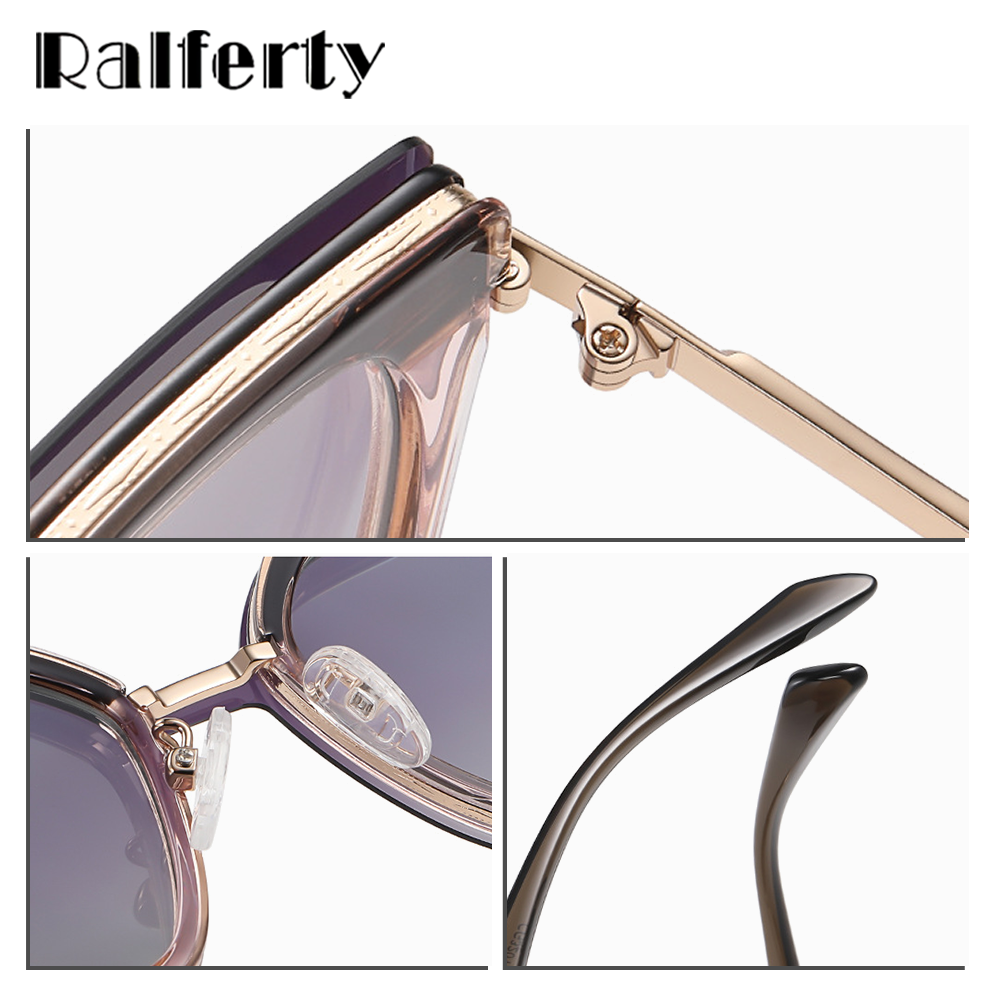 Ralferty Women's Full Rim Square Cat Eye Alloy Acetate Eyeglasses With Clip On Polarized Sunglasses With Clip Ons Ralferty