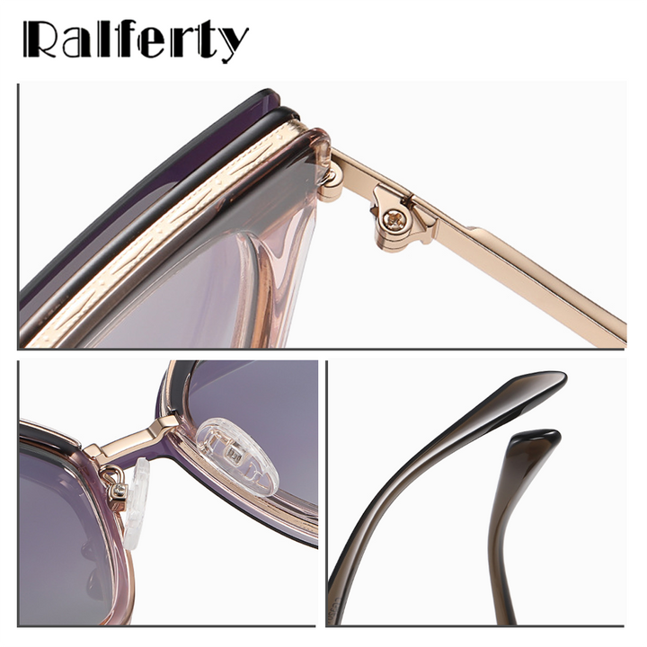 Ralferty Women's Full Rim Square Cat Eye Alloy Acetate Eyeglasses With Clip On Polarized Sunglasses With Clip Ons Ralferty