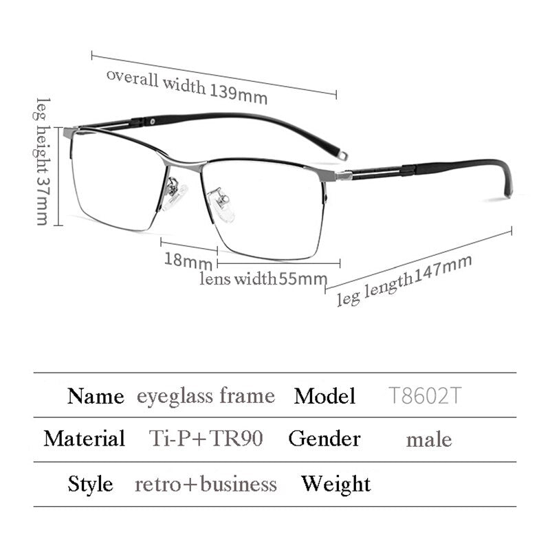 Hotochki Men's Full Rim Square Tr 90 Titanium Frame Eyeglasses T8602t Full Rim Hotochki