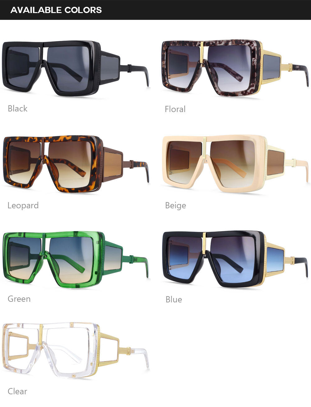 CCspace Women's Full Rim Oversized Square Resin Double Bridge Frame Sunglasses 54222 Sunglasses CCspace Sunglasses