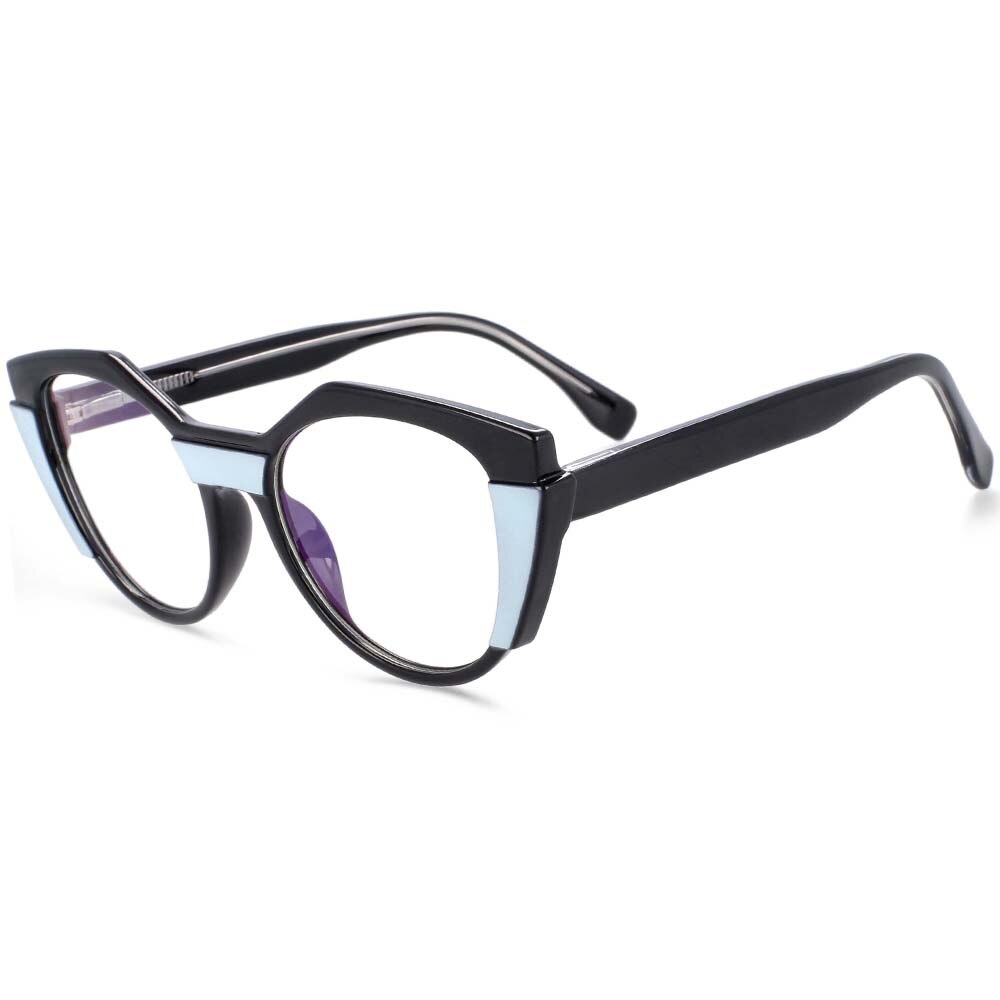 CCspace Unisex Full Rim Round Cat Eye Tr 90 Titanium Frame Eyeglasses 54170 Full Rim CCspace Blue